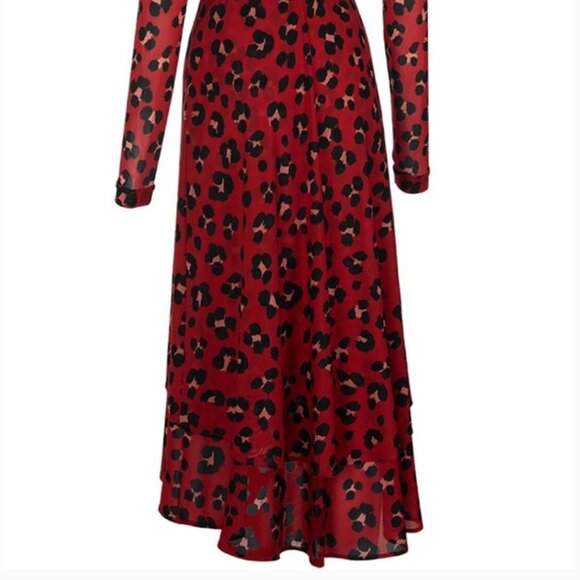 CAbi 5771 Vivien Siren Red Leopard Wrap Midi Dress‎ V-Neck Holiday Dress - Picture 8 of 16